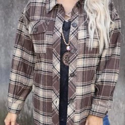 Main Strip Brown + Beige Plaid Oversized Shacket