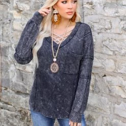 Bibi Black Charcoal Mineral Washed Thermal Top