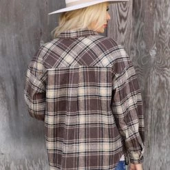Main Strip Brown + Beige Plaid Oversized Shacket