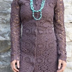 Le Leis Brunette Brown Crochet Dress Apparel