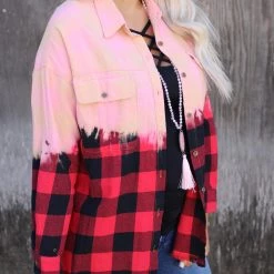 White Birch Red Combo Plaid Woven Dip Dyed Top