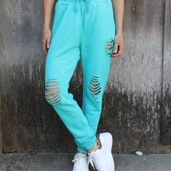 White Birch Seafoam Distressed Joggers Apparel