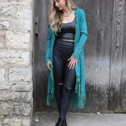 Blue Buttercup Apparel Turquoise Mineral Dyed Long Cardigan