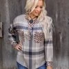 Lovely Melody Apparel Taupe Plaid + Leopard Henley Top