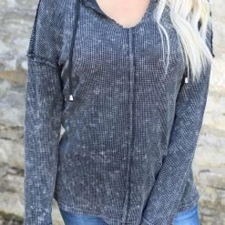 Bibi Black Mineral Washed Thermal Hoodie