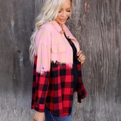 White Birch Red Combo Plaid Woven Dip Dyed Top