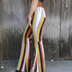 Bibi Black, Mustard And Burnt Orange Striped Bell Bottoms