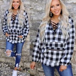 Main Strip Black + White Tartan Pullover Jacket