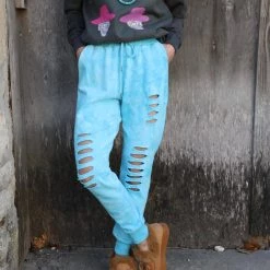 White Birch Aqua Tie-Dye Distressed Joggers