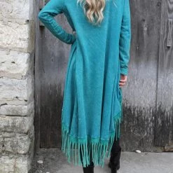 Blue Buttercup Apparel Turquoise Mineral Dyed Long Cardigan