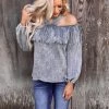 Blue Buttercup Apparel Gray Mineral Dyed Cold Shoulder Top