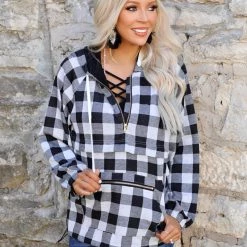 Main Strip Black + White Tartan Pullover Jacket