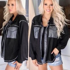 Hailey + Co Black + Sequin Brushed Hacci Knit Jacket