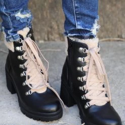 SODA Buffed Black Lined Combat Boots