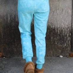 White Birch Aqua Tie-Dye Distressed Joggers