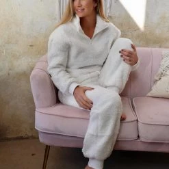 Lemon Tree Apparel Ivory Teddy Sherpa Lounge Wear Set