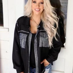 Hailey + Co Black + Sequin Brushed Hacci Knit Jacket