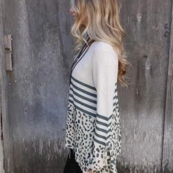 Phil Love Apparel Khaki Leopard Striped Knit Top