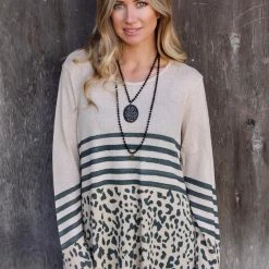 Phil Love Apparel Khaki Leopard Striped Knit Top