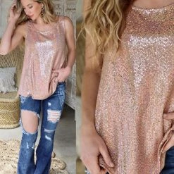Emerald Apparel Taupe Sparkly Sequin Tank Top