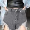 Blue Buttercup Black Denim Frayed Distressed Shorts