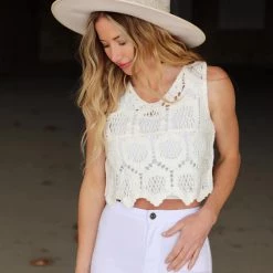 Timing Wrenley White Crochet Tank Top Apparel
