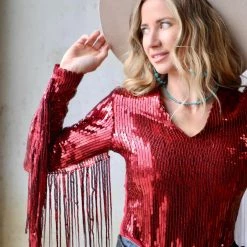 Fashion Express Apparel The Burgundy Sequin Bodysuit