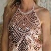 Verte Apparel Rose Gold Sequin Halter Crop Top