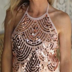 Verte Apparel Rose Gold Sequin Halter Crop Top