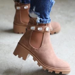 Mata Shoes Tan Rhinestone Boots Footwear