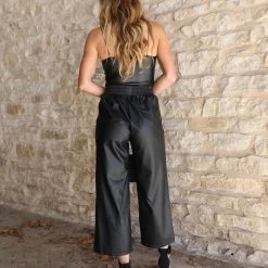 First Love Black Faux Leather Capri Pants