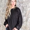 7th Ray Apparel Black Sequin Bishop Long Sleeve Top