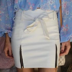 Beston White PU Leather Mini Skirt