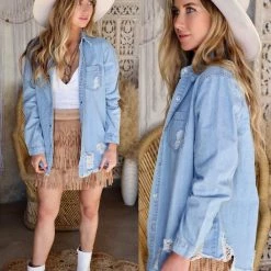 Mazik Light Denim Distressed Single Pocket Shirt