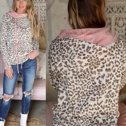 7th Ray Apparel Leopard And Pink Double Hood Hoodie