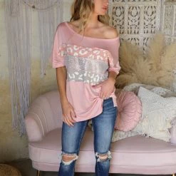 First Love Pink, Leopard + Sequin Block Top Apparel