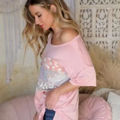 First Love Pink, Leopard + Sequin Block Top Apparel