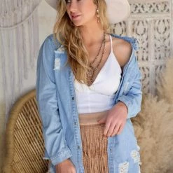 Mazik Light Denim Distressed Single Pocket Shirt