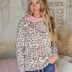 7th Ray Apparel Leopard And Pink Double Hood Hoodie