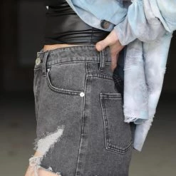 Blue Buttercup Black Denim Frayed Distressed Shorts