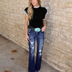 Hidden Brand Apparel Black Or Ivory Two Layer Edge Sweater Top