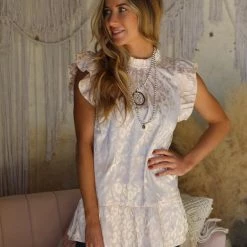 Jodifl Silky Champagne Leopard Ruffle Tunic