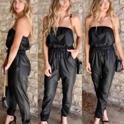 First Love Apparel The Mercy Faux Leather Jumpsuit