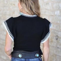 Hidden Brand Apparel Black Or Ivory Two Layer Edge Sweater Top