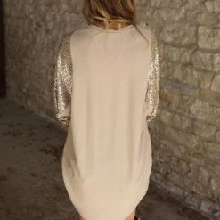 7th Ray Khaki Sequin Contrast Cardigan Apparel