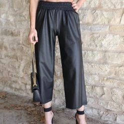 First Love Black Faux Leather Capri Pants