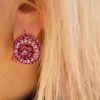 The Lace Cactus Bloom Fuchsia Crystal Stud Earrings Jewelry
