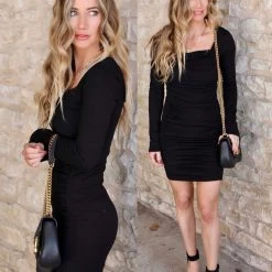 Hidden Brand Hidden Black Square Neck Midi Dress Apparel