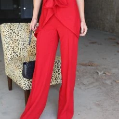 Valentine Red Ribbon Ruffle Pants