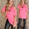 The Lace Cactus Neon Pink One Cold Shoulder Top Apparel